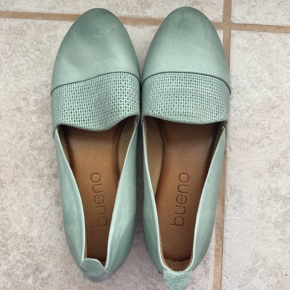 Bueno teal leather slip on flats